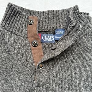 Chaps charcoal grey sweater w/ elbow patches, EUC size xl